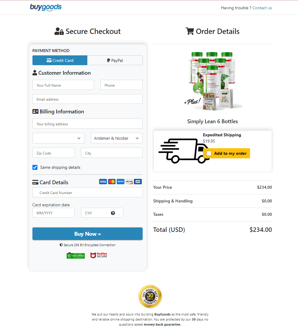 SimplyLean Secure Order Form